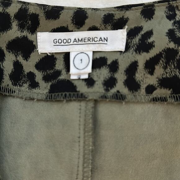 Good American Sage Leopard Wrap Top Balloon Long Sleeve Green Black Size 1 = S - Picture 6 of 15